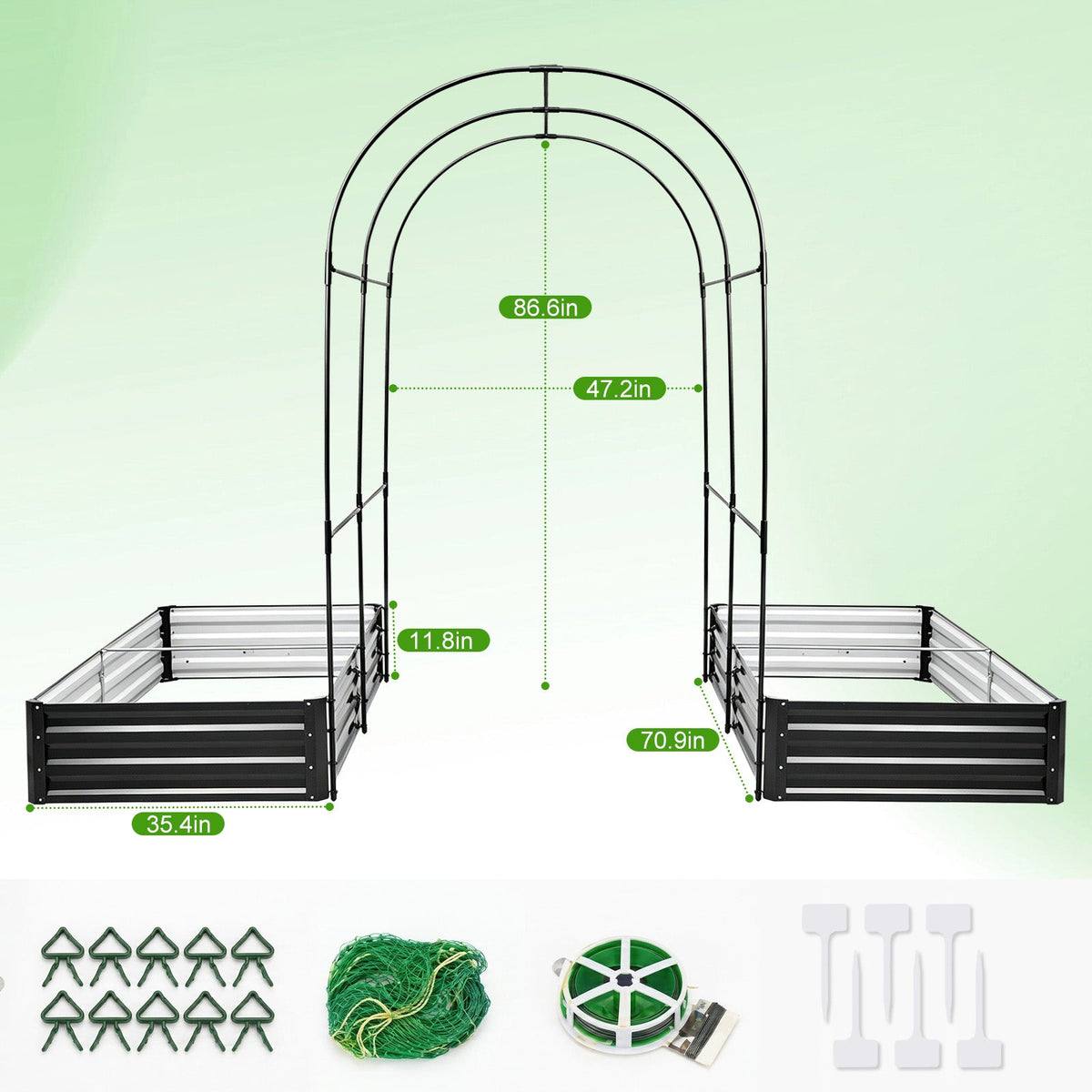 Raised Garden Bed with Arch Trellis, 2 Pack Metal Planter Boxes, view 6