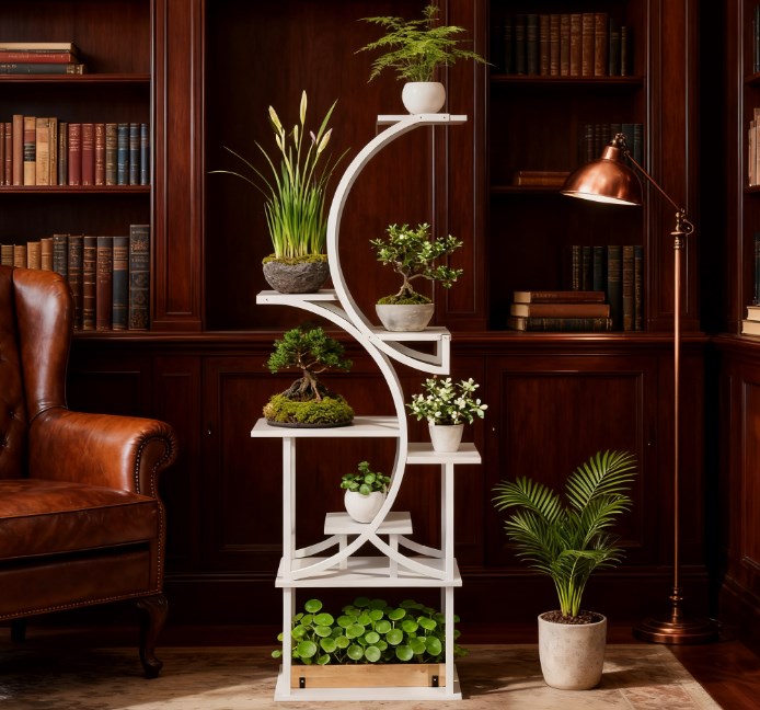 White S-shaped 8-tier plant stand, view 8