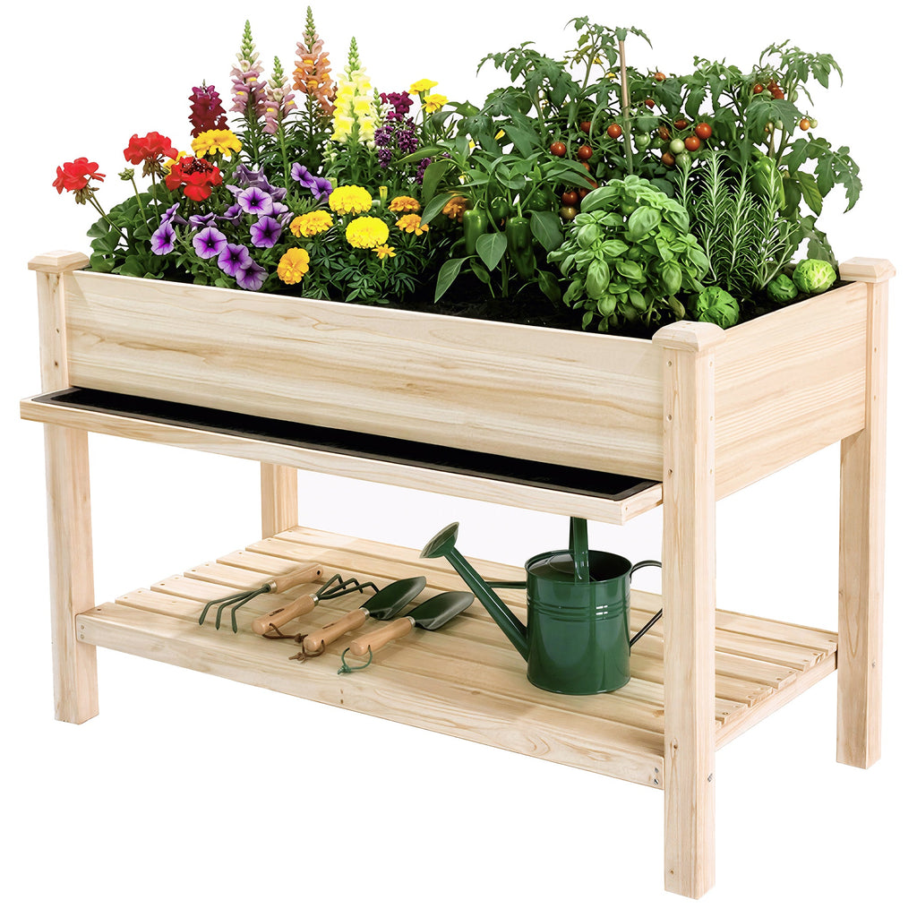 Raised Garden Bed with Water Collection Tray and Storage Shelf, view 9