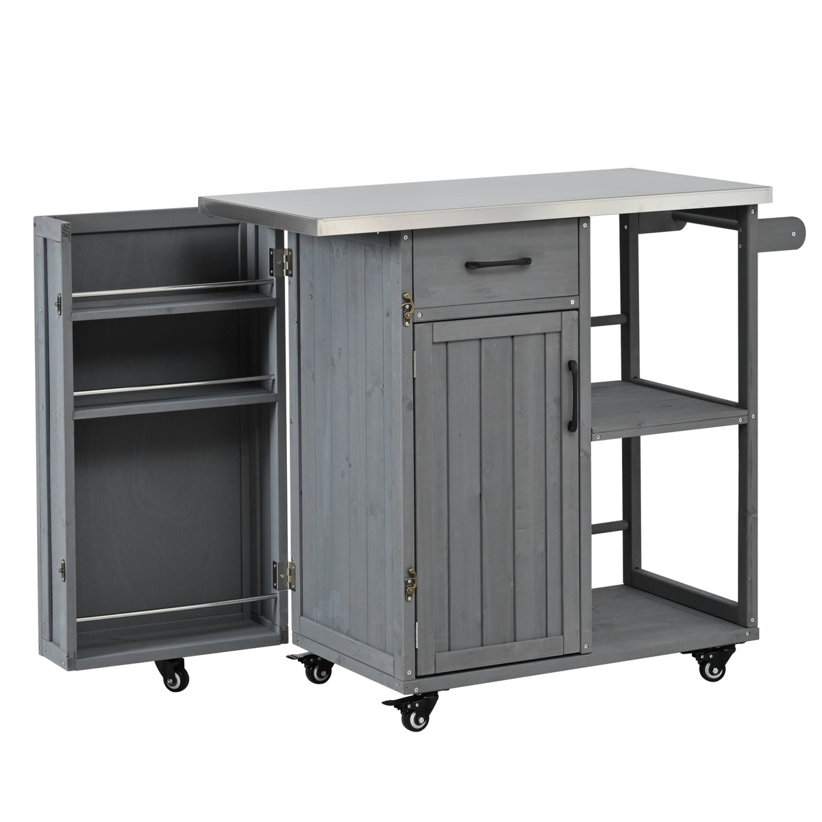 Outdoor Kitchen Island Fir Wood Prep Station with Stainless Steel Top, view 9