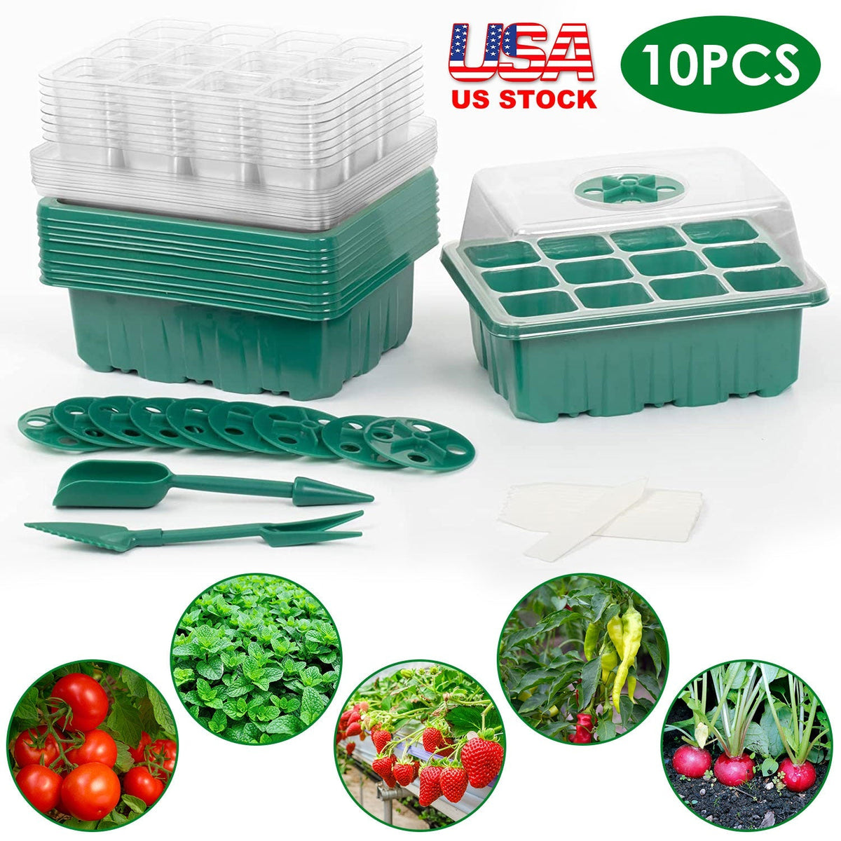 10Pcs Seed Starter Tray Kit Reusable Overall 120Cells Seeding Propagator Station Greenhouse Growing, view 6