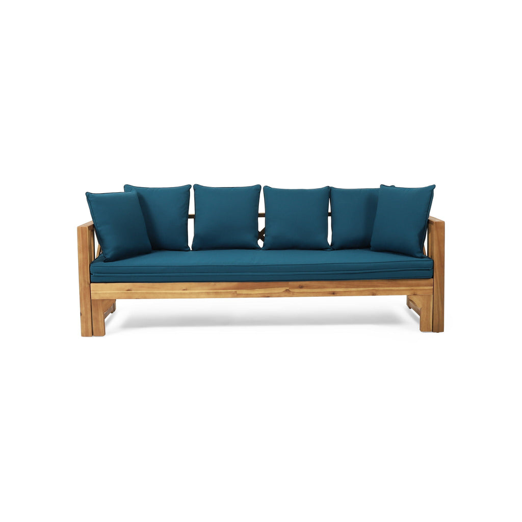 Outdoor Daybed With X-Shaped Panel Backrest And Armrests - Teak, view 4