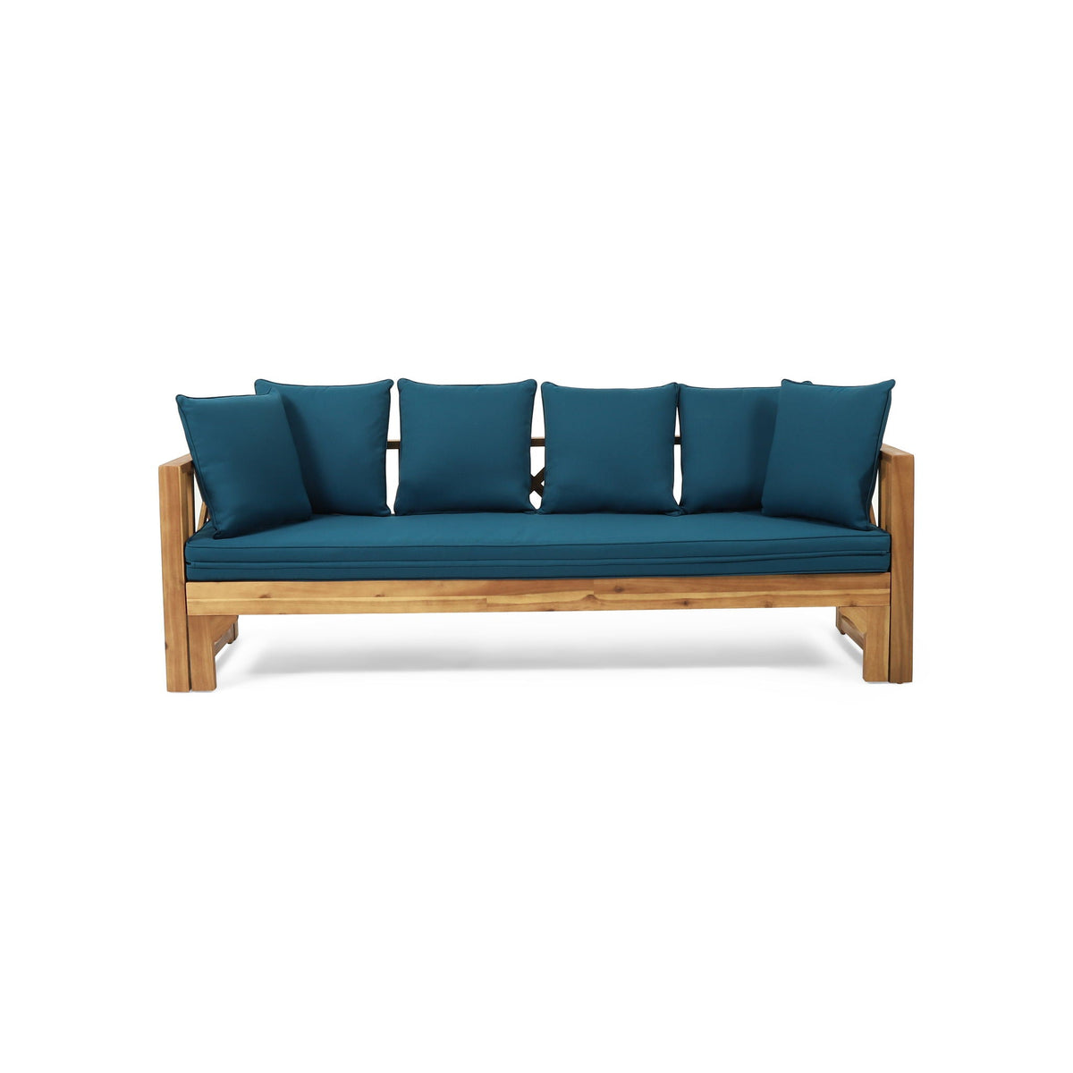 Outdoor Daybed With X-Shaped Panel Backrest And Armrests - Teak, view 4