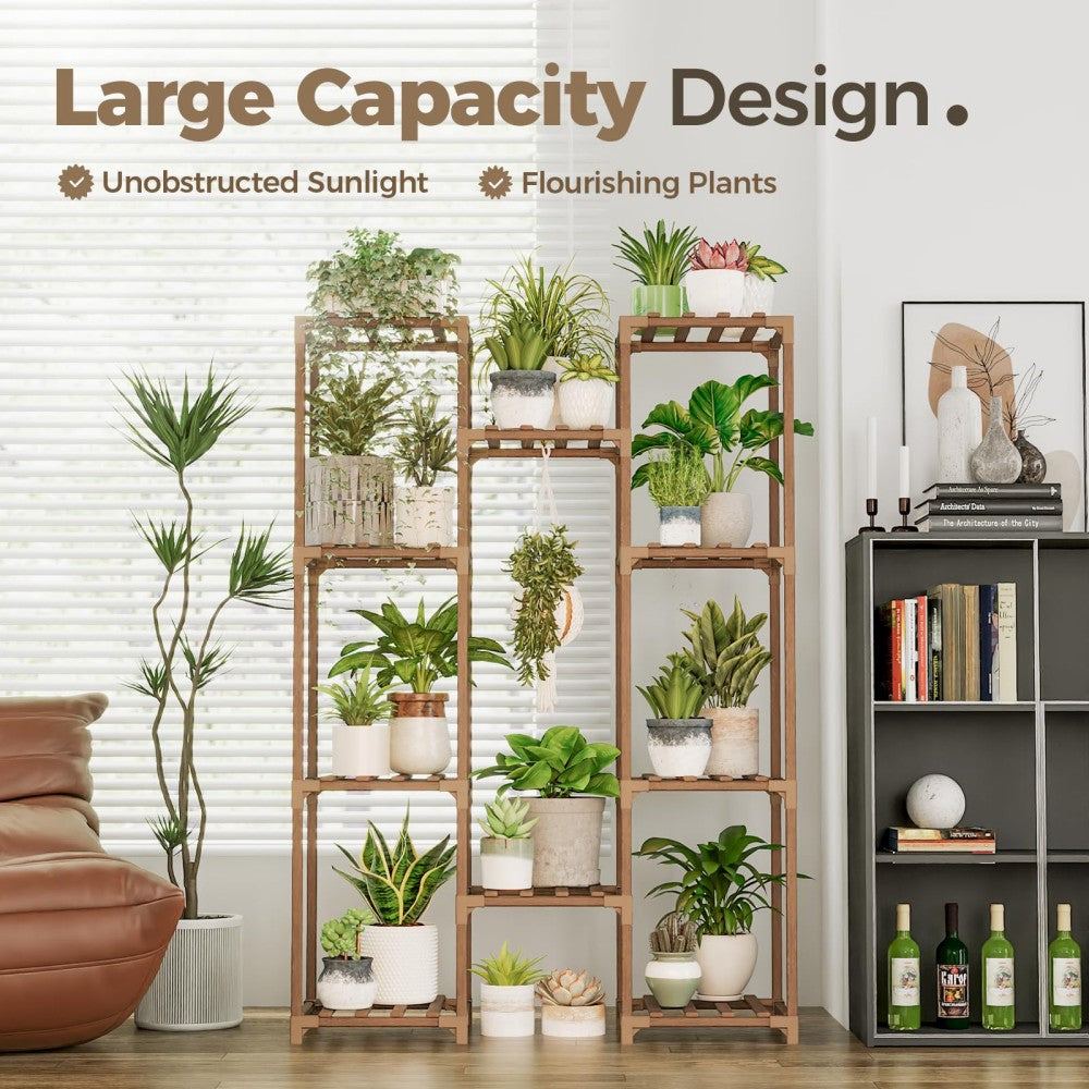 10-shelf eucalyptus wood plant stand, view 5