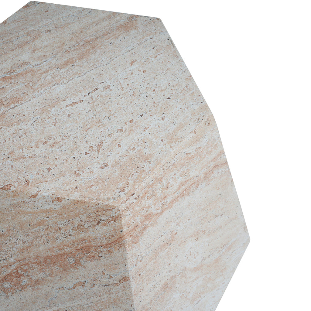 Hexagonal Travertine Concrete Side Table – Indoor/Outdoor, view 11