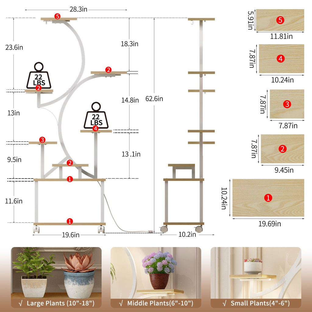 62" 8-tier plant stand with grow lights, view 2
