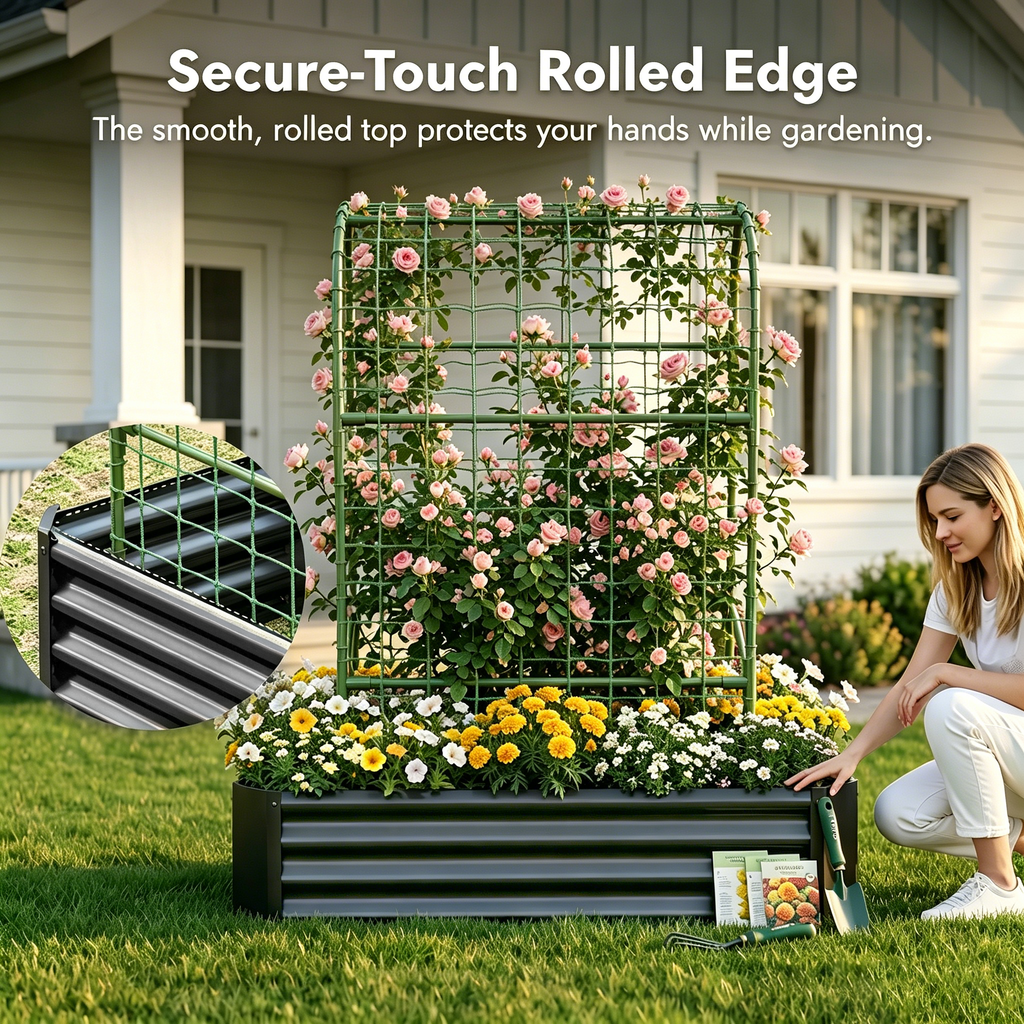 2-in-1 Raised Garden Bed with Trellis - 4x2x1 Ft Outdoor Planter, view 4