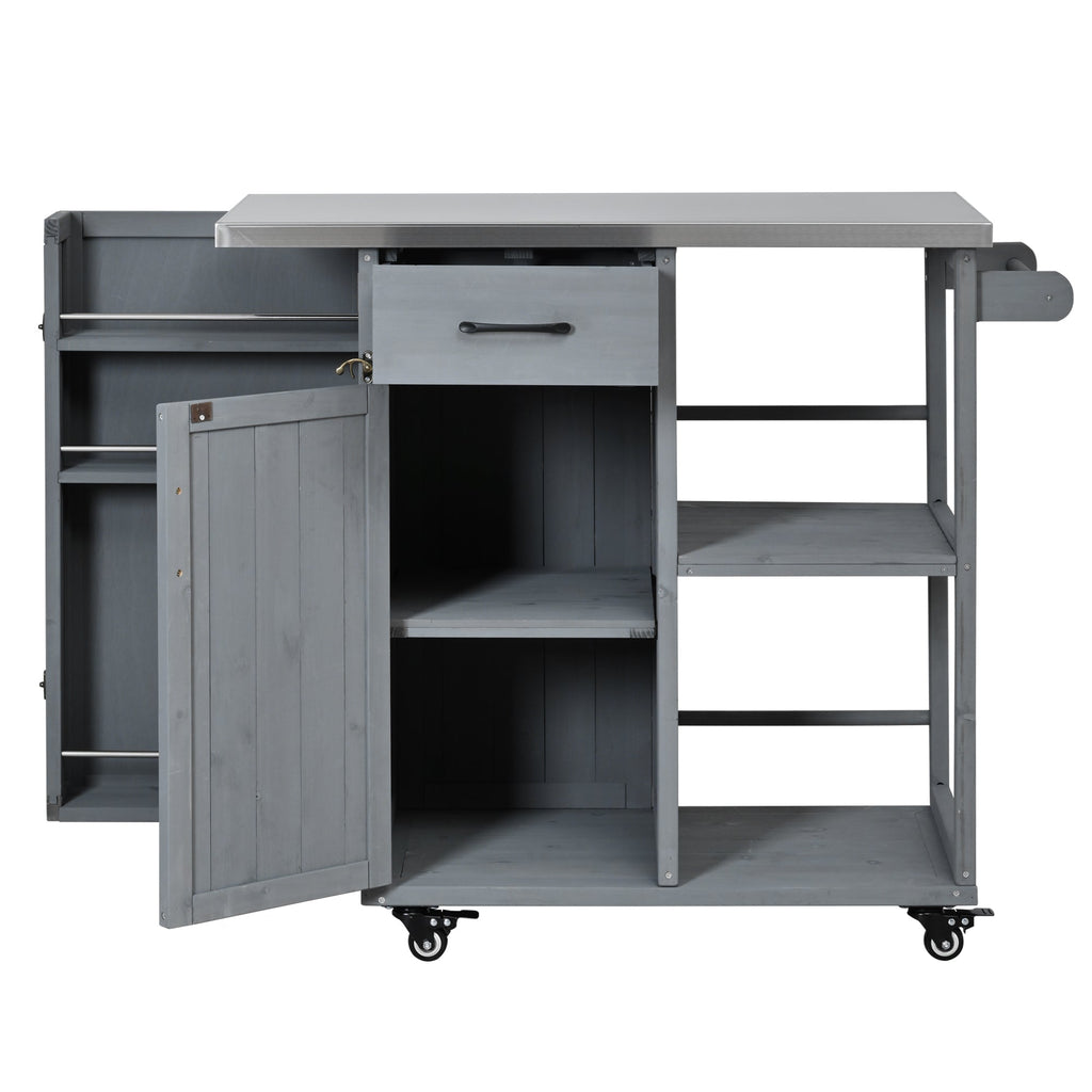 Outdoor Kitchen Island Fir Wood Prep Station with Stainless Steel Top, view 7