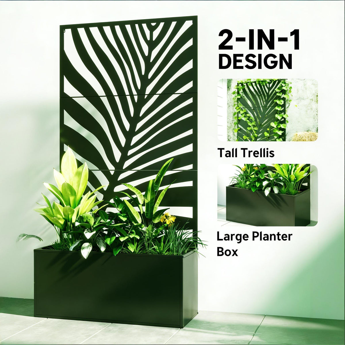 Outdoor Raised Garden Bed with Privacy Screen and Metal Planter Box, view 8