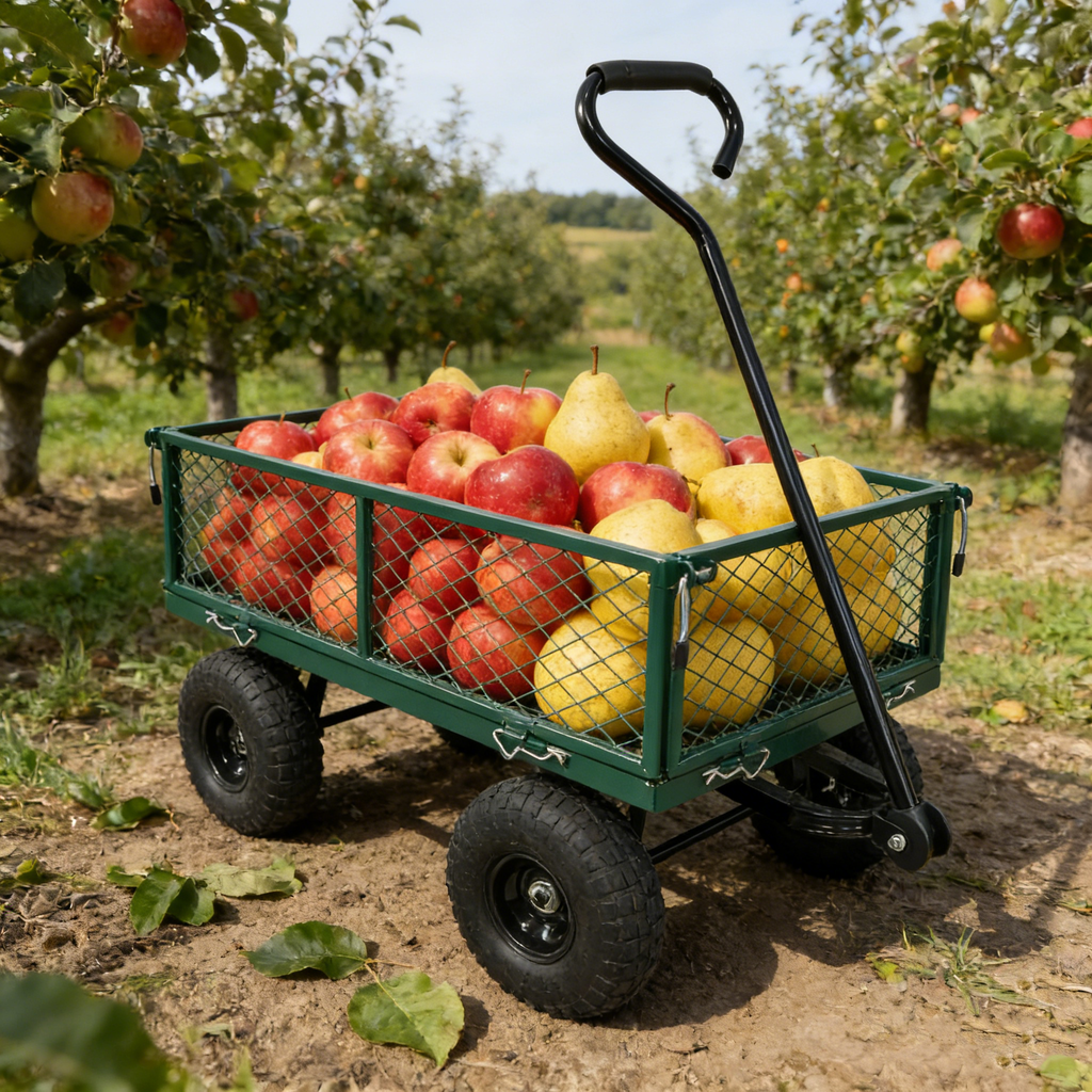 Green Metal Garden Cart with Heavy Duty Firewood Transport, view 5