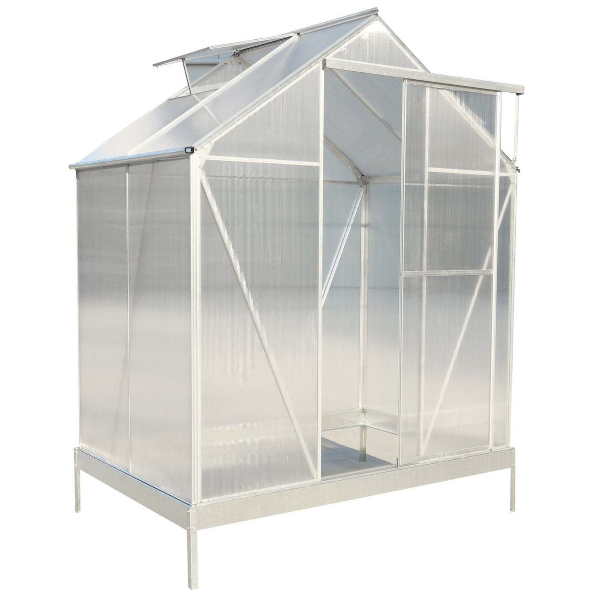 Polycarbonate house, Heavy Duty Outdoor Aluminum Walk-In House Kit With Rain Gutter, Vent And Door For