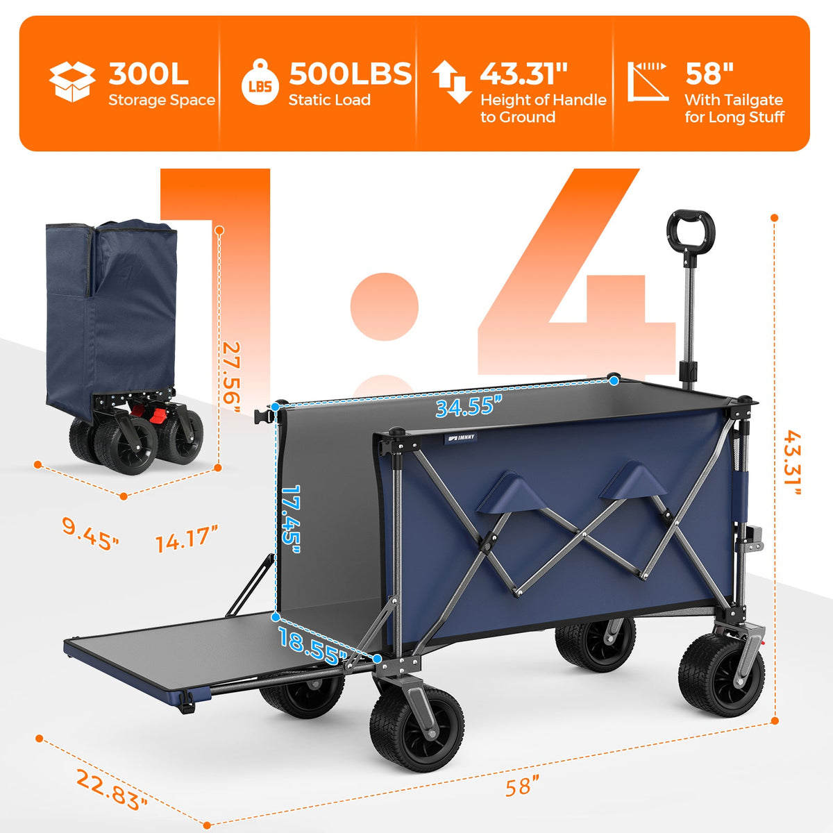 300L Heavy Duty Beach Wagon with Expandable Tailgate - Steel Garden Cart, view 2