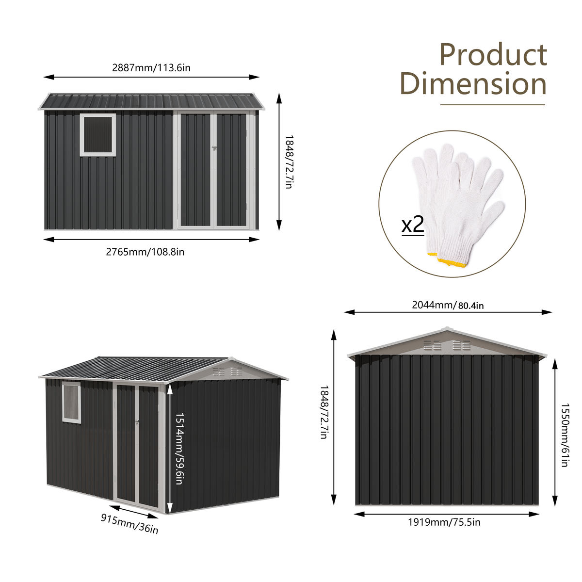 9 x 6 FT Metal Garden Shed for Patio and Backyard Storage, view 2