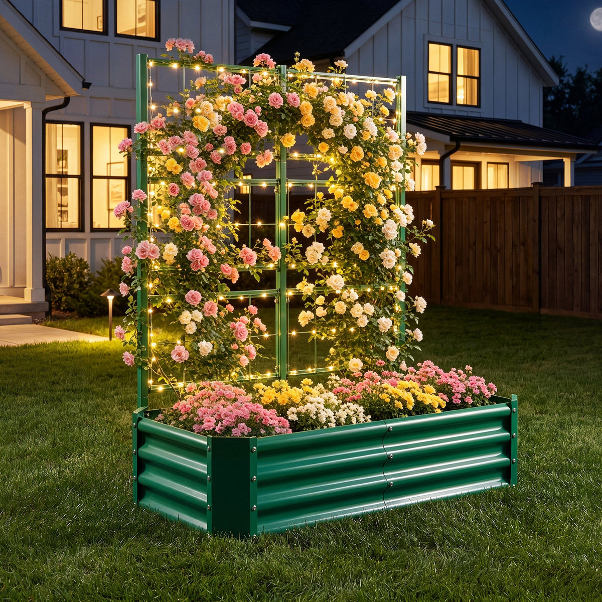 4x2x1FT Raised Garden Bed with Arch Trellis – Olive Green, Rolled Edges