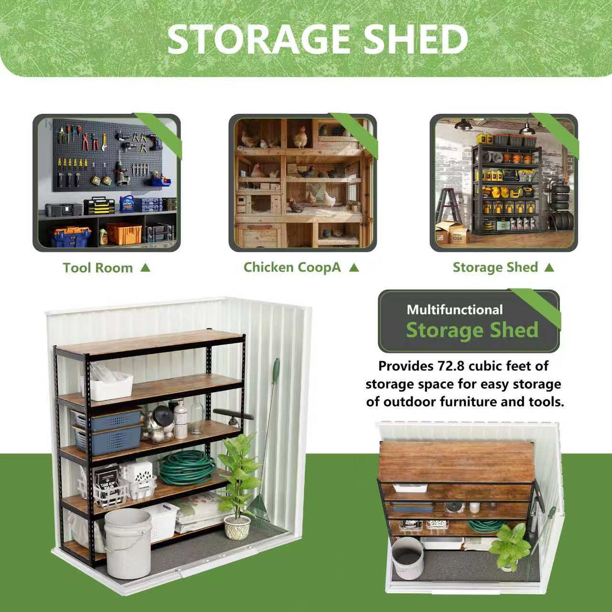 5x3 FT Metal Garden Shed with Sliding Door, view 6