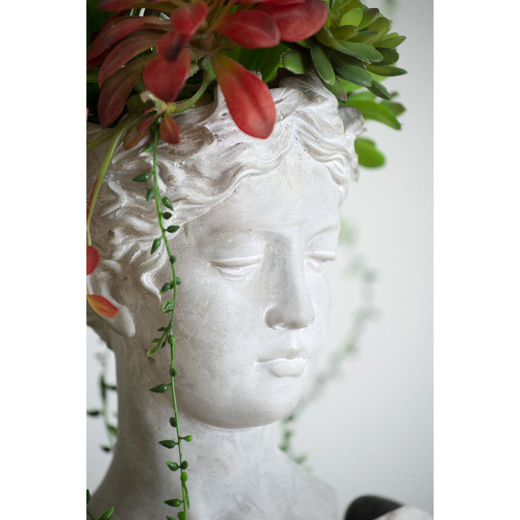 Greek Style Cement Head Planter Indoor Outdoor Home, Garden Decor - Gray, view 4