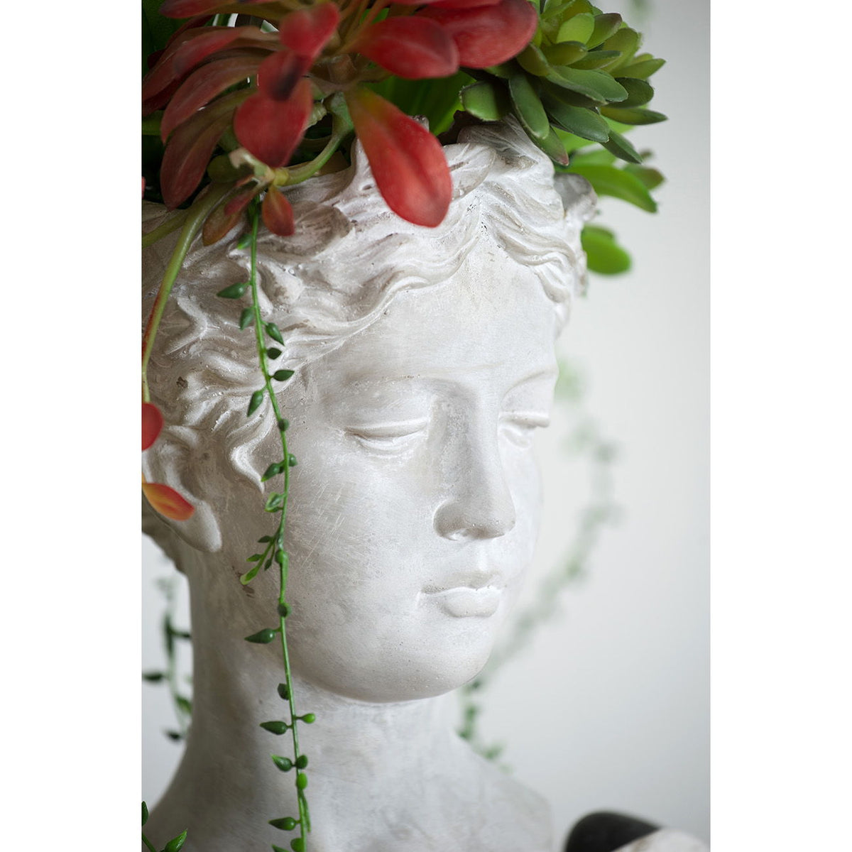 Greek Style Cement Head Planter Indoor Outdoor Home, Garden Decor - Gray, view 4