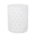 Diamond-Pattern Cylinder Concrete Side Table – Antique White