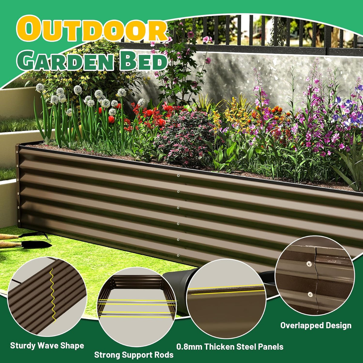 6x3x1.5ft Galvanized Raised Garden Bed – Brown or Dark Gray, view 8