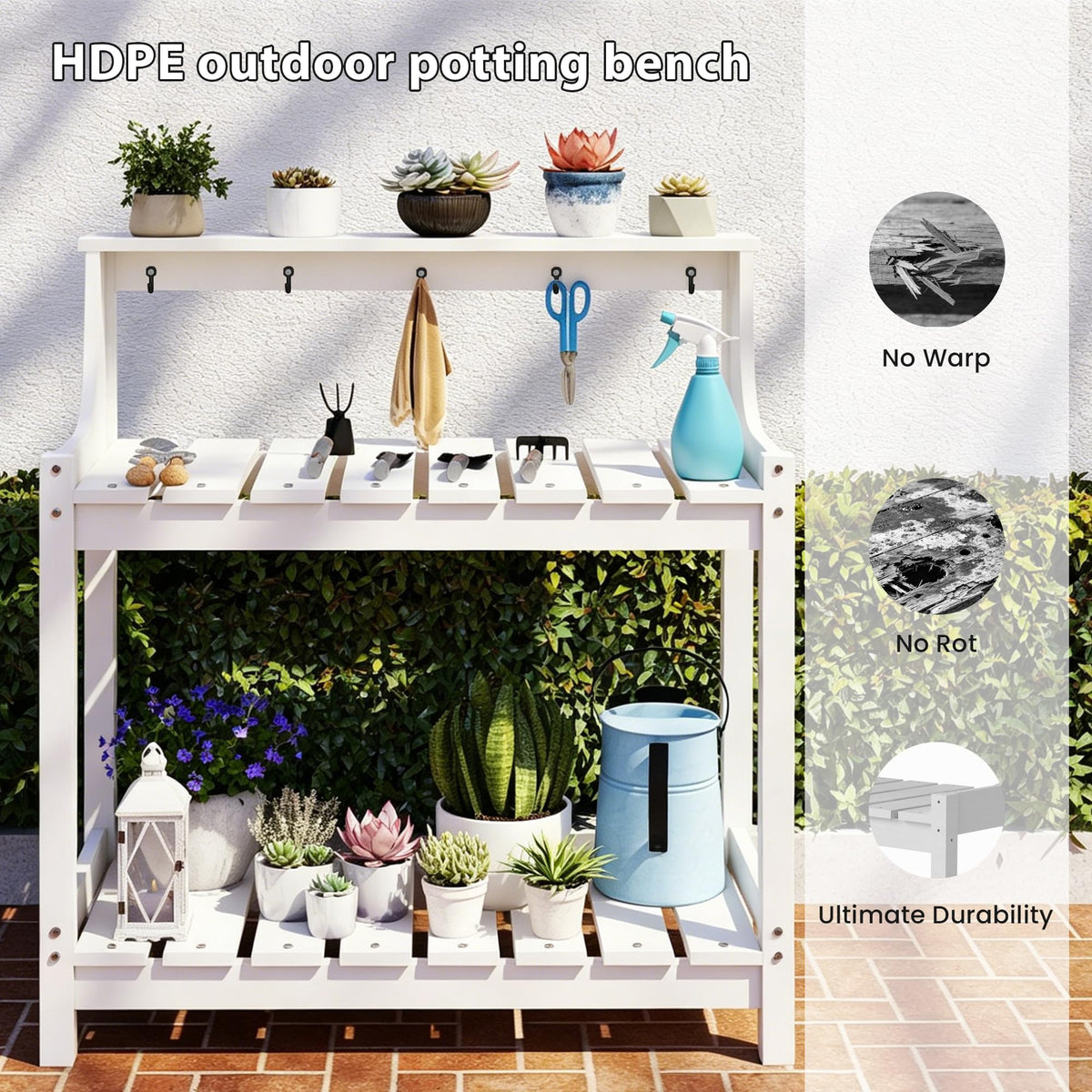 Potting Benches for Outside, HDPE Garden Potting Table with Storage, view 9