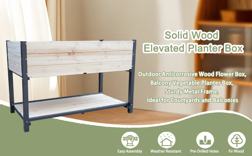 Solid Wood & Iron Frame Raised Garden Bed, view 3