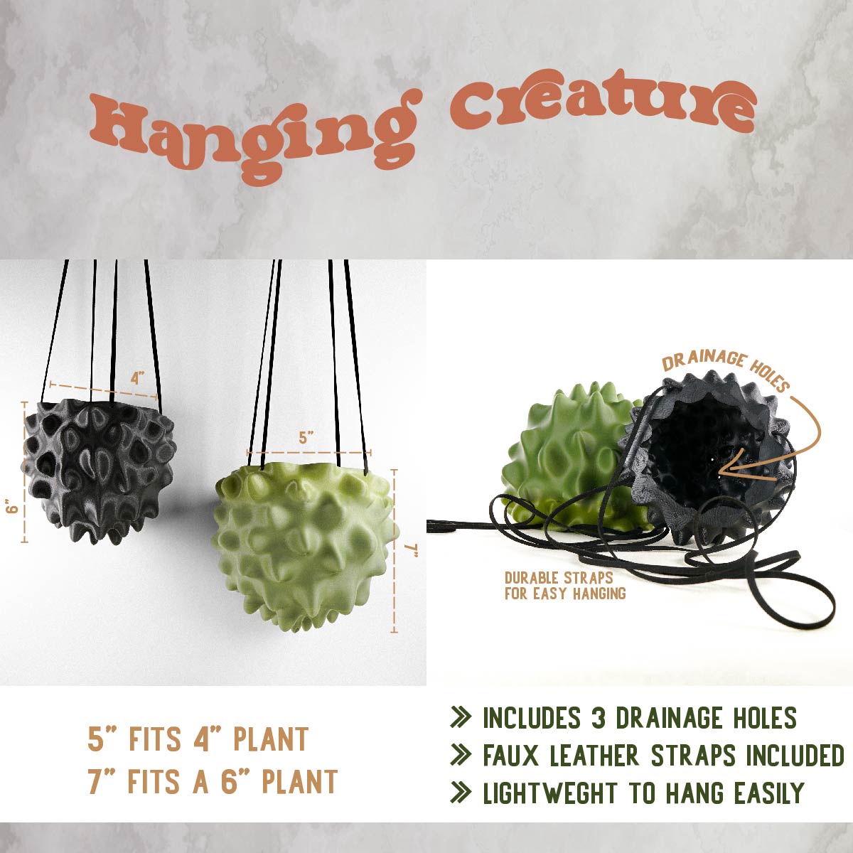 The Creature Orb Hanging Planter Pot With Drainage, view 4