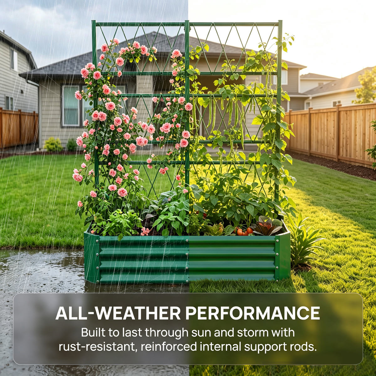 4x2x1FT Raised Garden Bed with Arch Trellis – Olive Green, Tool-Free, view 8