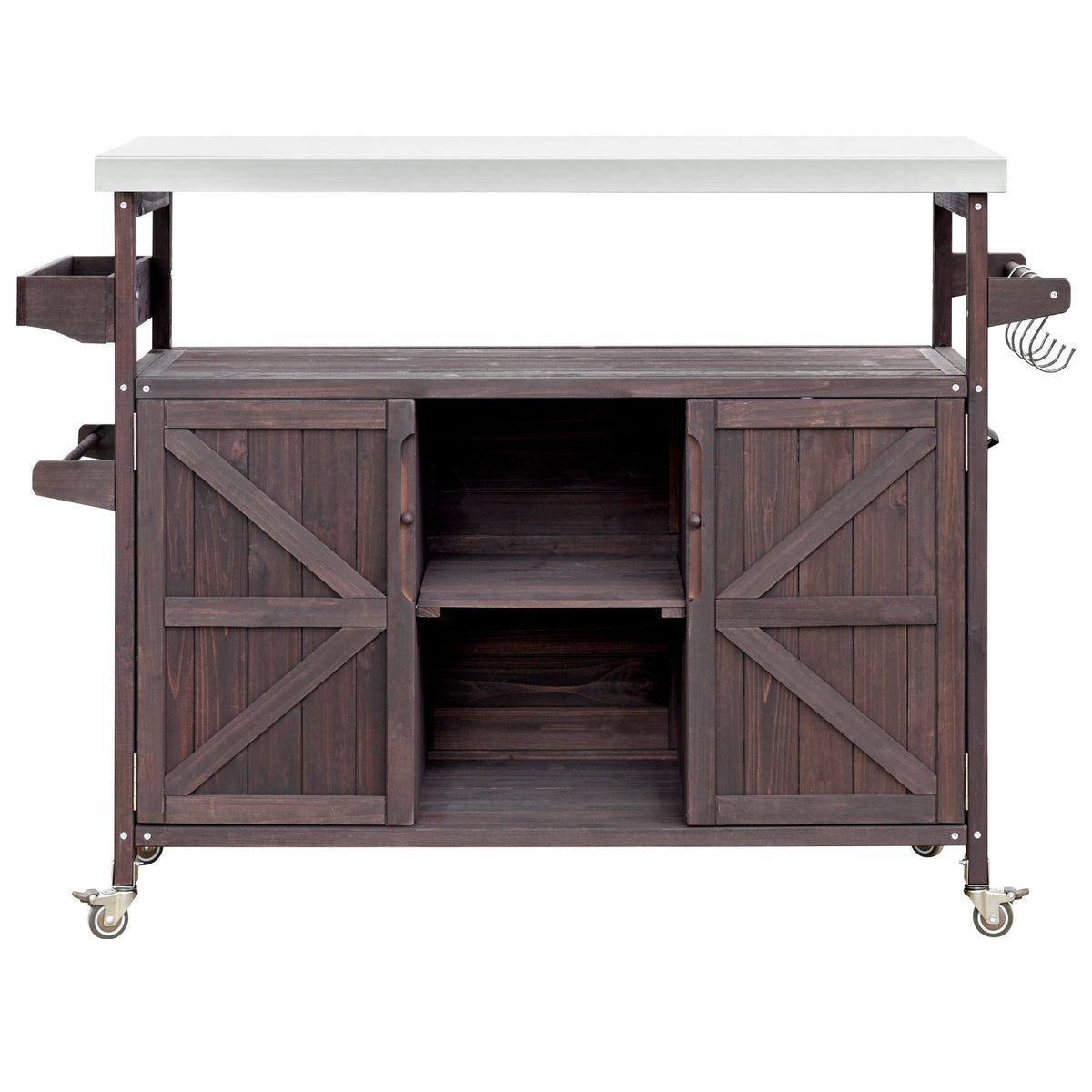 K&K Rolling Bar Cart & Storage Cabinet – FSC-Certified Fir Wood, view 13