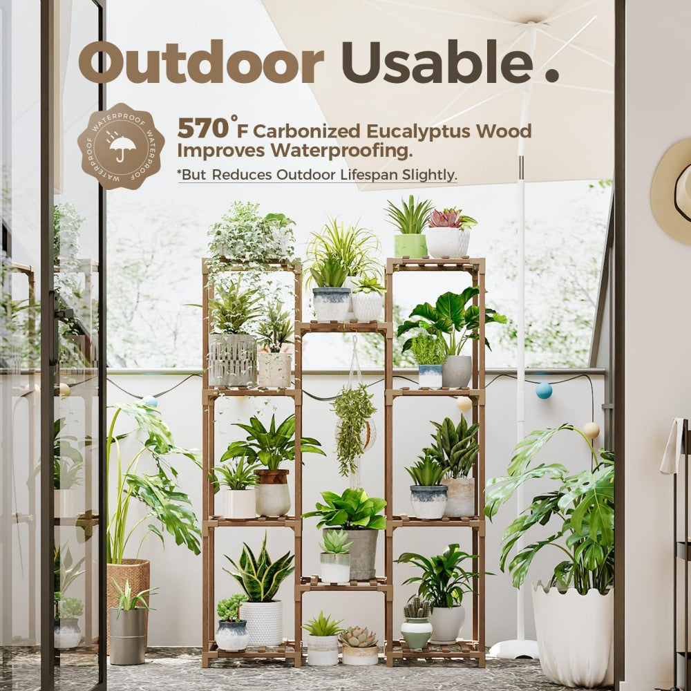 10-shelf eucalyptus wood plant stand, view 3