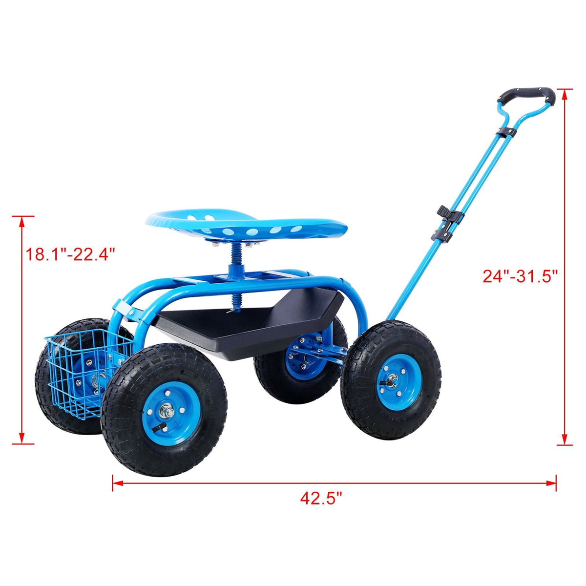 Rolling Garden Scooter Cart with 360° Swivel Seat and Tool Tray - Multiple Colors, view 12
