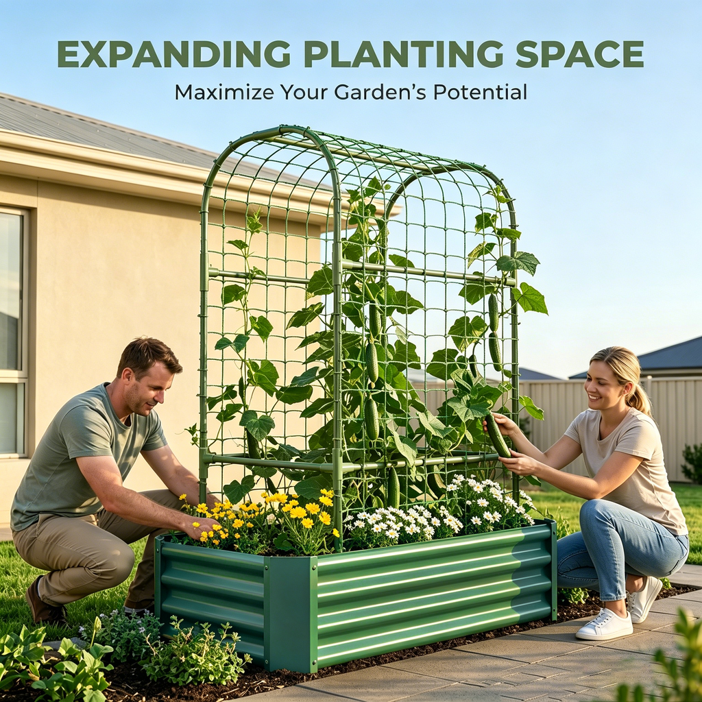 2-in-1 Raised Garden Bed with Trellis - 59" Tall Arch Planter, view 6