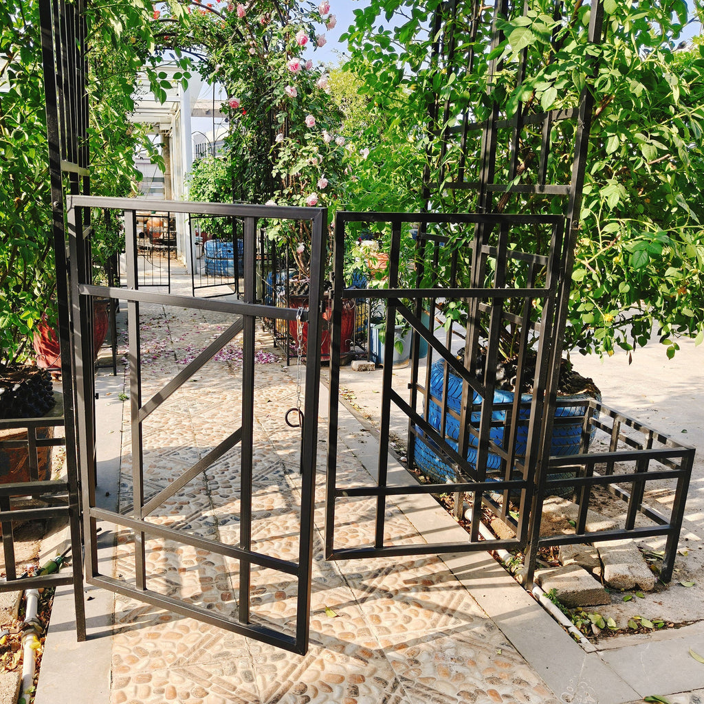 Metal Garden Arch with Gate and Planter for Climbing Plants, view 8