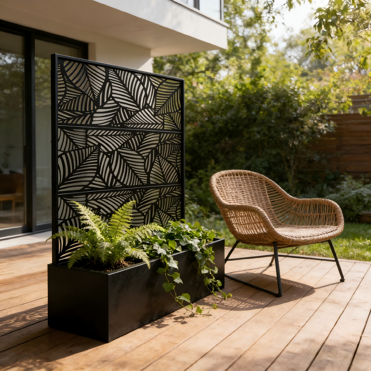 Leaf Pattern Privacy Screen with Planter Box, view 4