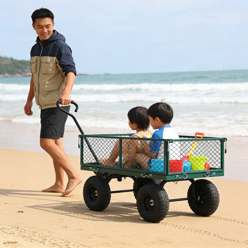 Green Metal Garden Cart with Heavy Duty Firewood Transport, view 9