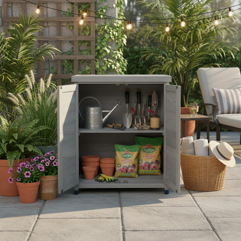 Potting Bench with Storage Cabinet and Metal Table Top, view 8
