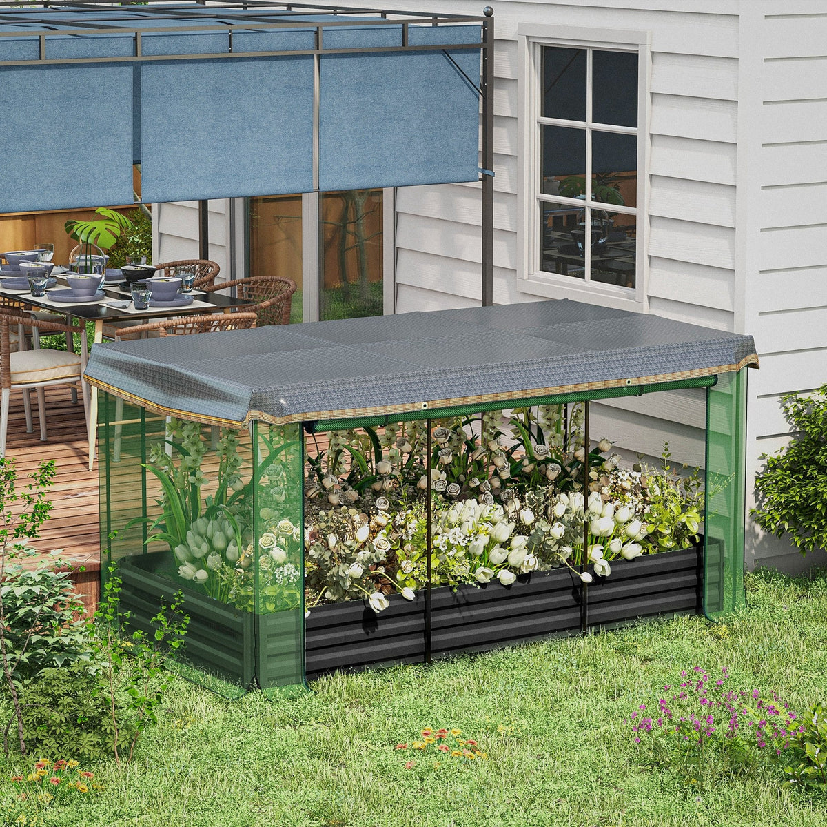 Galvanized Raised Garden Bed with Crop Cage and Shade Cloth, view 9