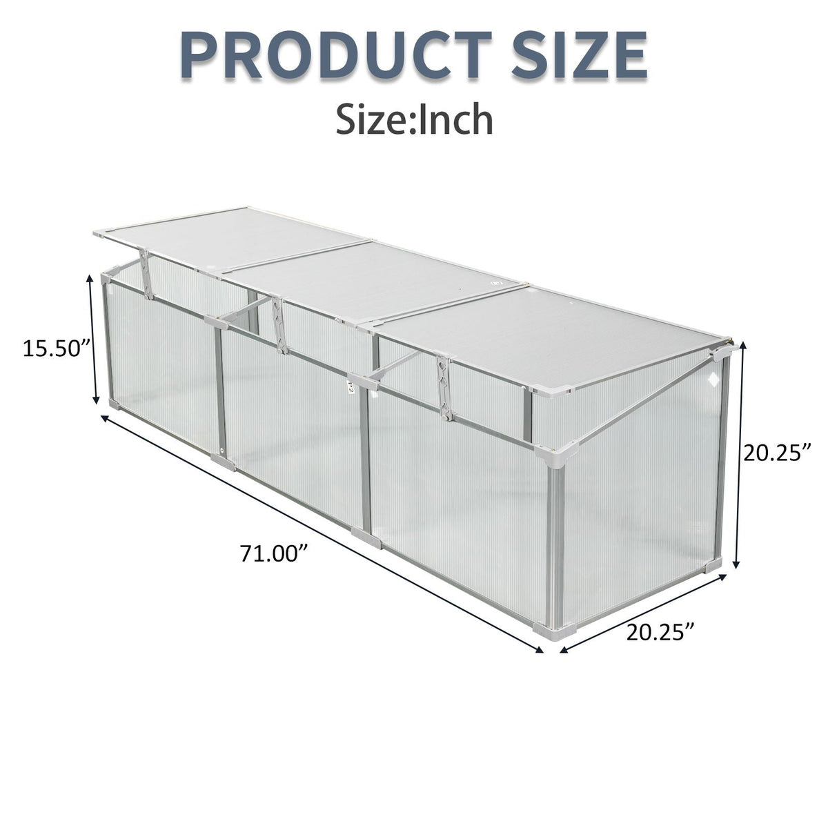 Polycarbonate Cold Frame Greenhouse with Openable Top - Silver, view 8