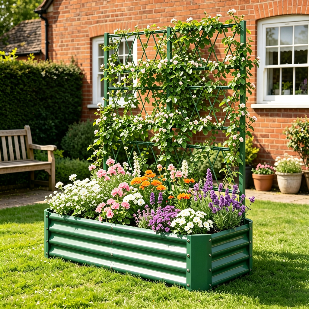 4x2x1FT Raised Garden Bed with Arch Trellis – Olive Green, Tool-Free