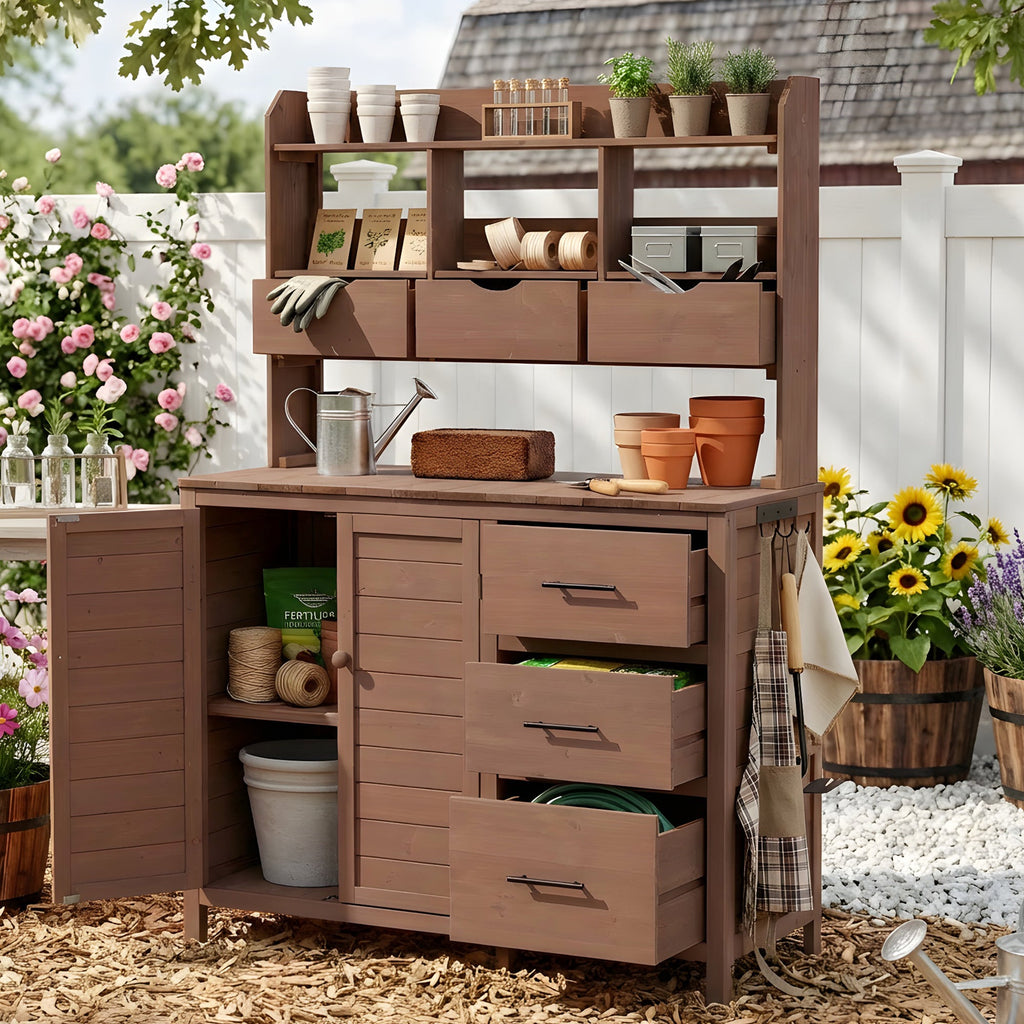 TOPMAX Farmhouse Patio Potting Bench with Storage and Workstation, view 2