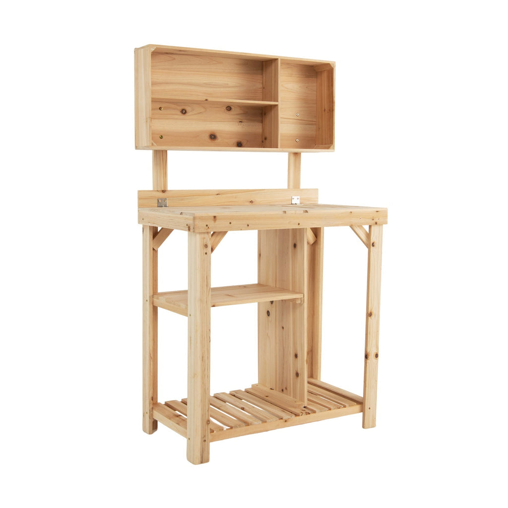 Garden Wooden Potting Table Workstation with Storage Shelf, view 3