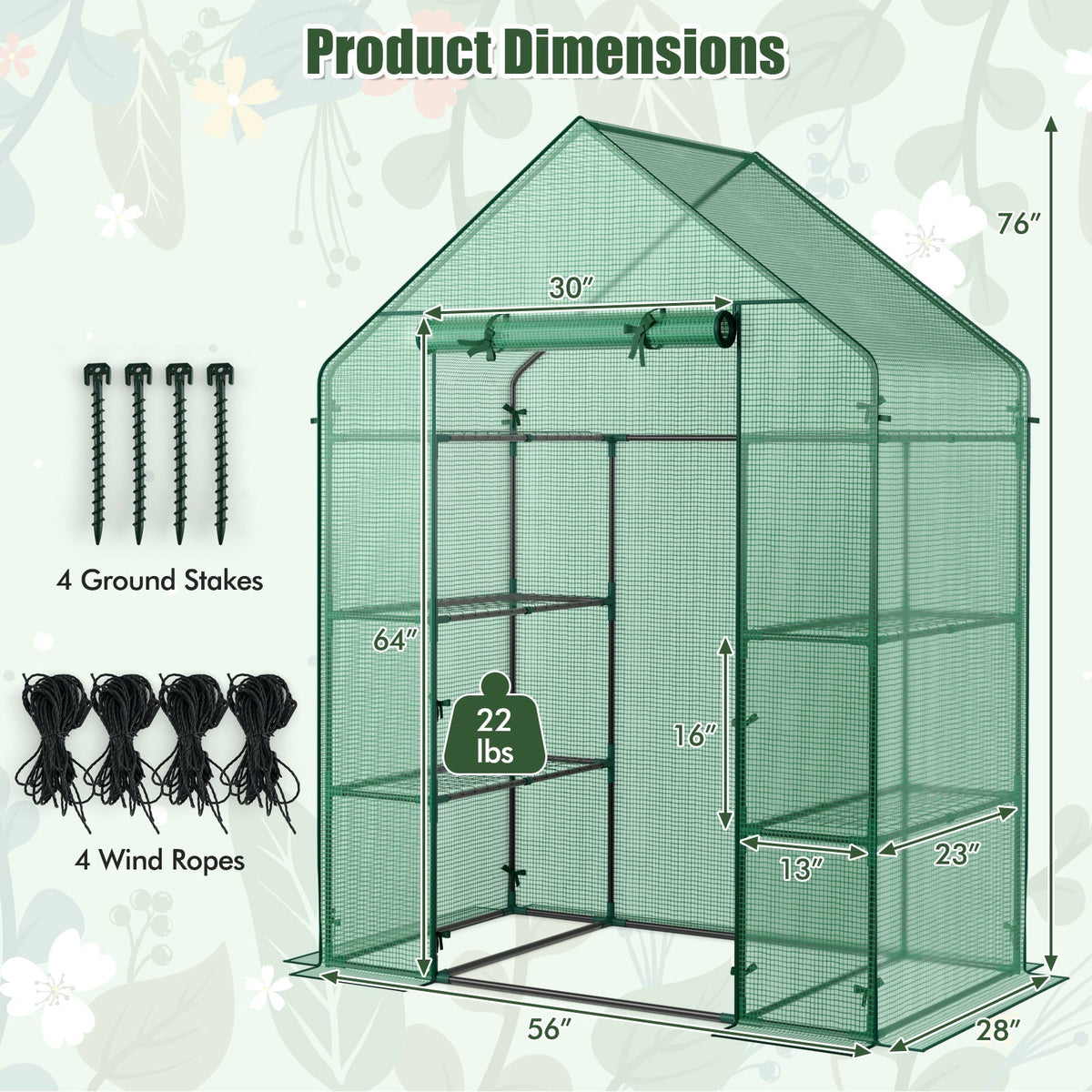 Portable 4 Tier Walk-in Plant Greenhouse with 8 Shelves, view 5