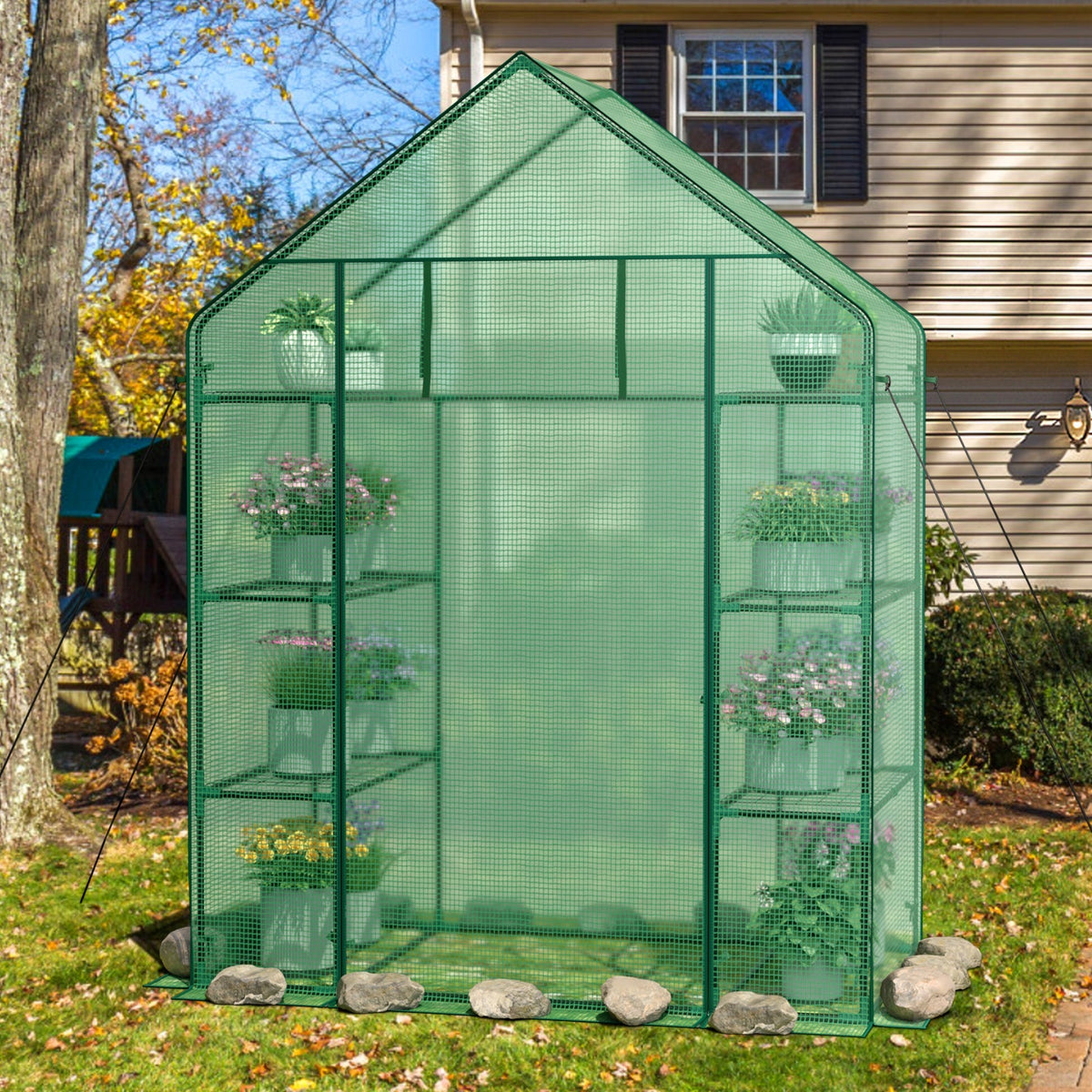 Portable 4 Tier Walk-in Plant Greenhouse with 8 Shelves, view 2
