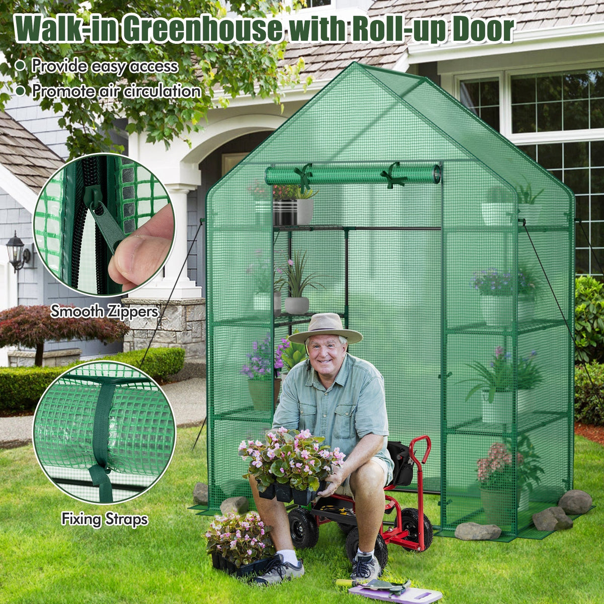 Portable 4 Tier Walk-in Plant Greenhouse with 8 Shelves, view 7