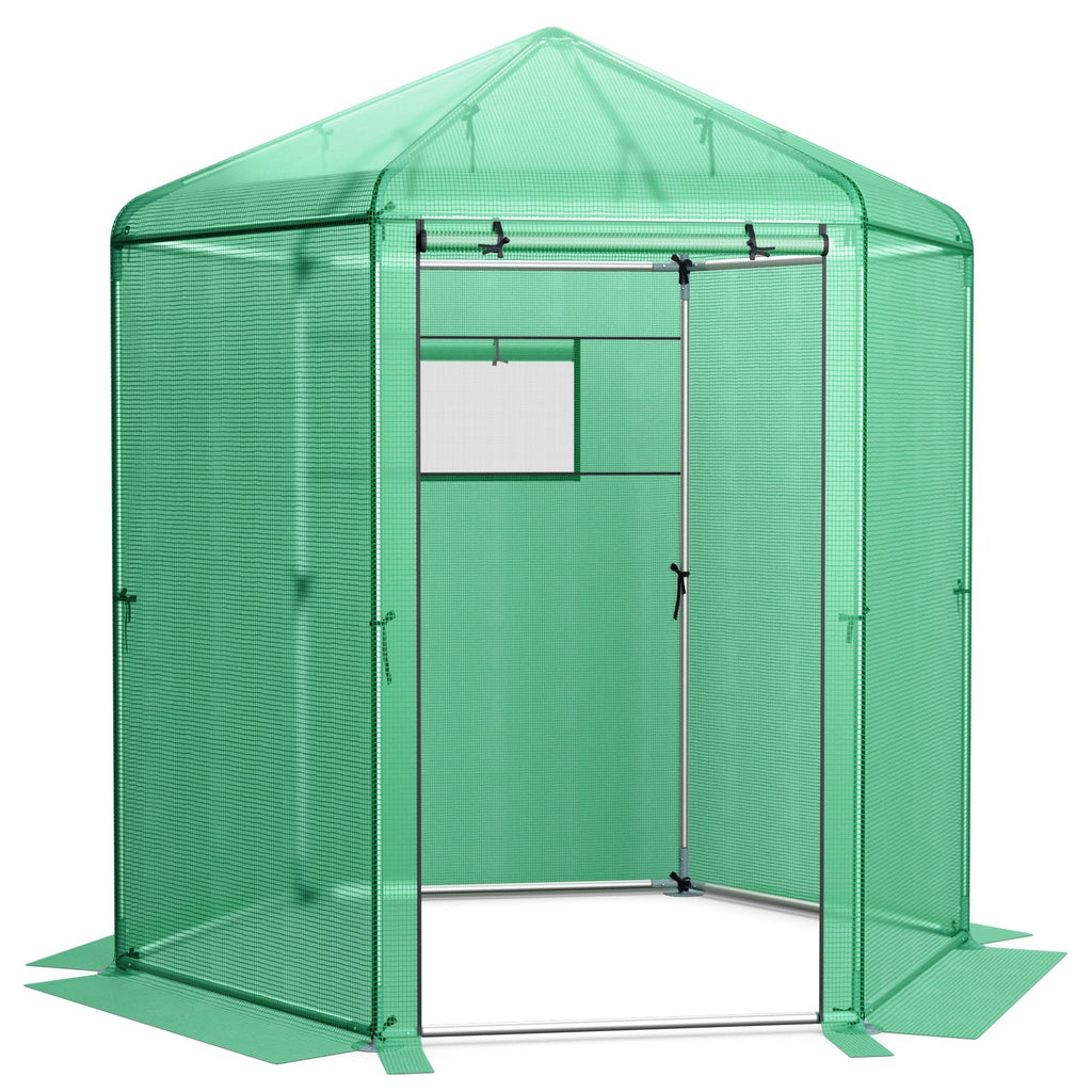 Walk-In Hexagonal Greenhouse with PE Cover and Metal Frame, view 3