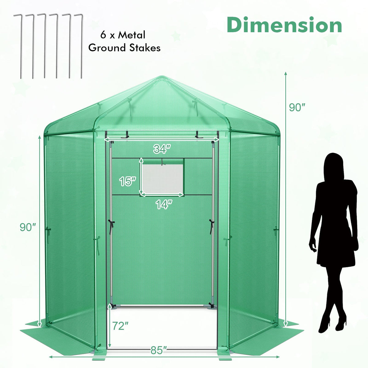 Walk-In Hexagonal Greenhouse with PE Cover and Metal Frame, view 5