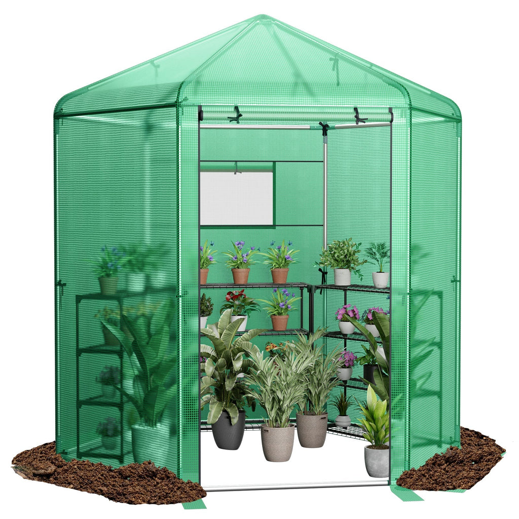 Walk-In Hexagonal Greenhouse with PE Cover and Metal Frame, view 4