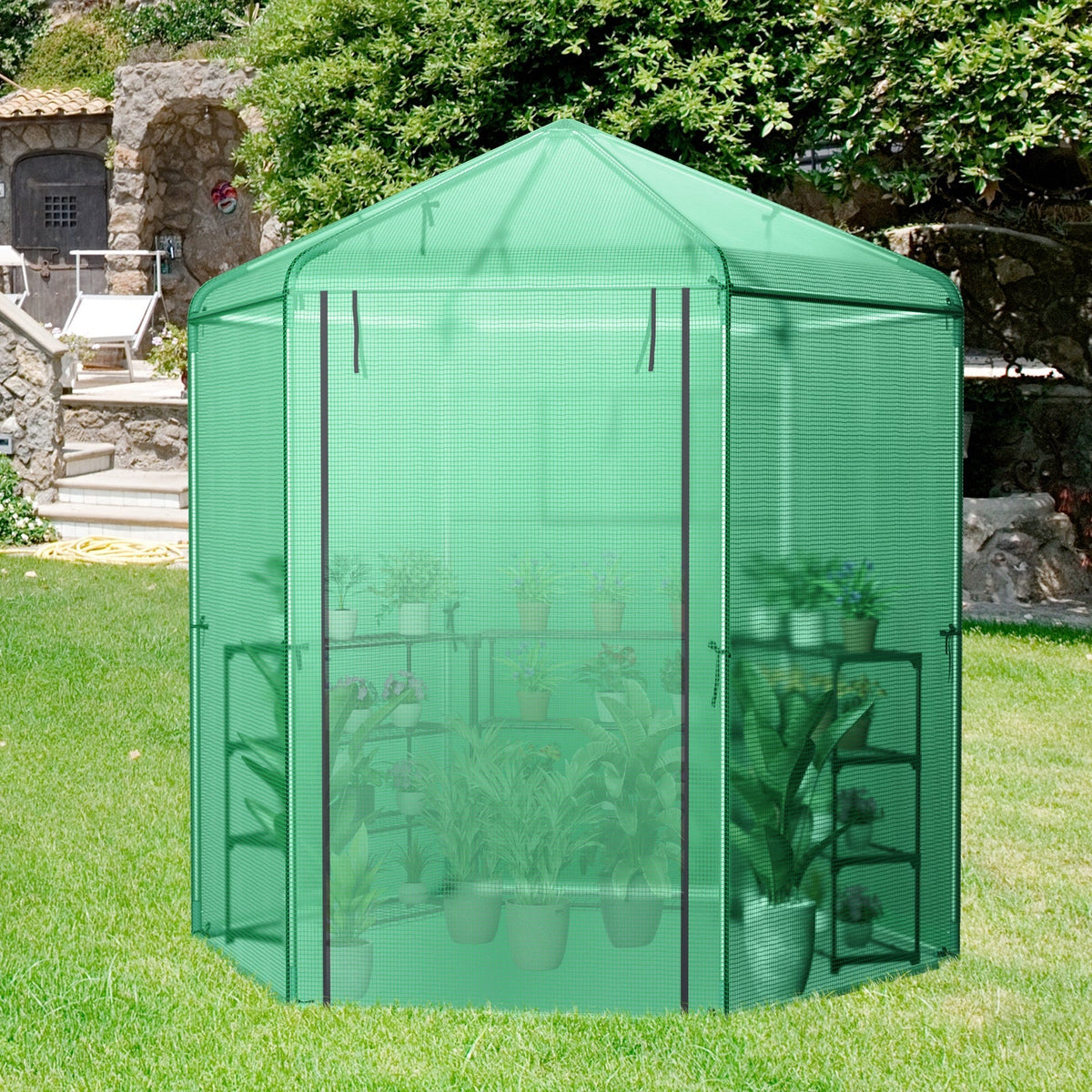 Walk-In Hexagonal Greenhouse with PE Cover and Metal Frame, view 2