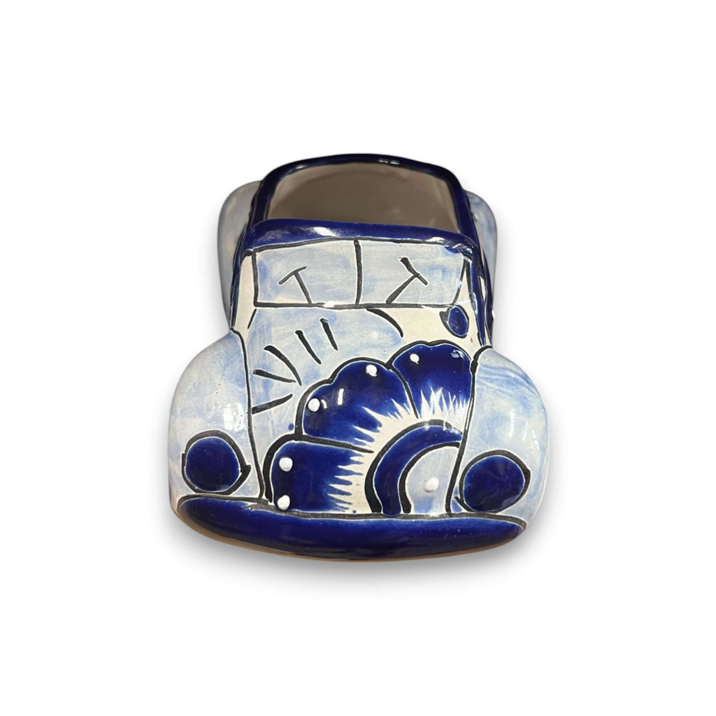 Small Talavera Car Planter | Blue & White Handmade Ceramic Pot, view 6