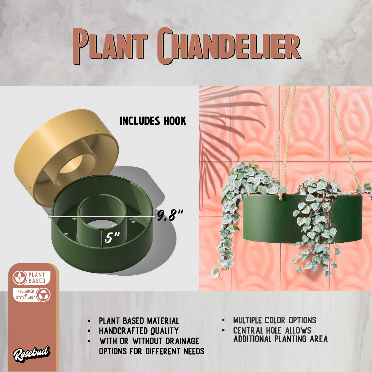 Hanging Chandelier Planter with Drainage, view 2