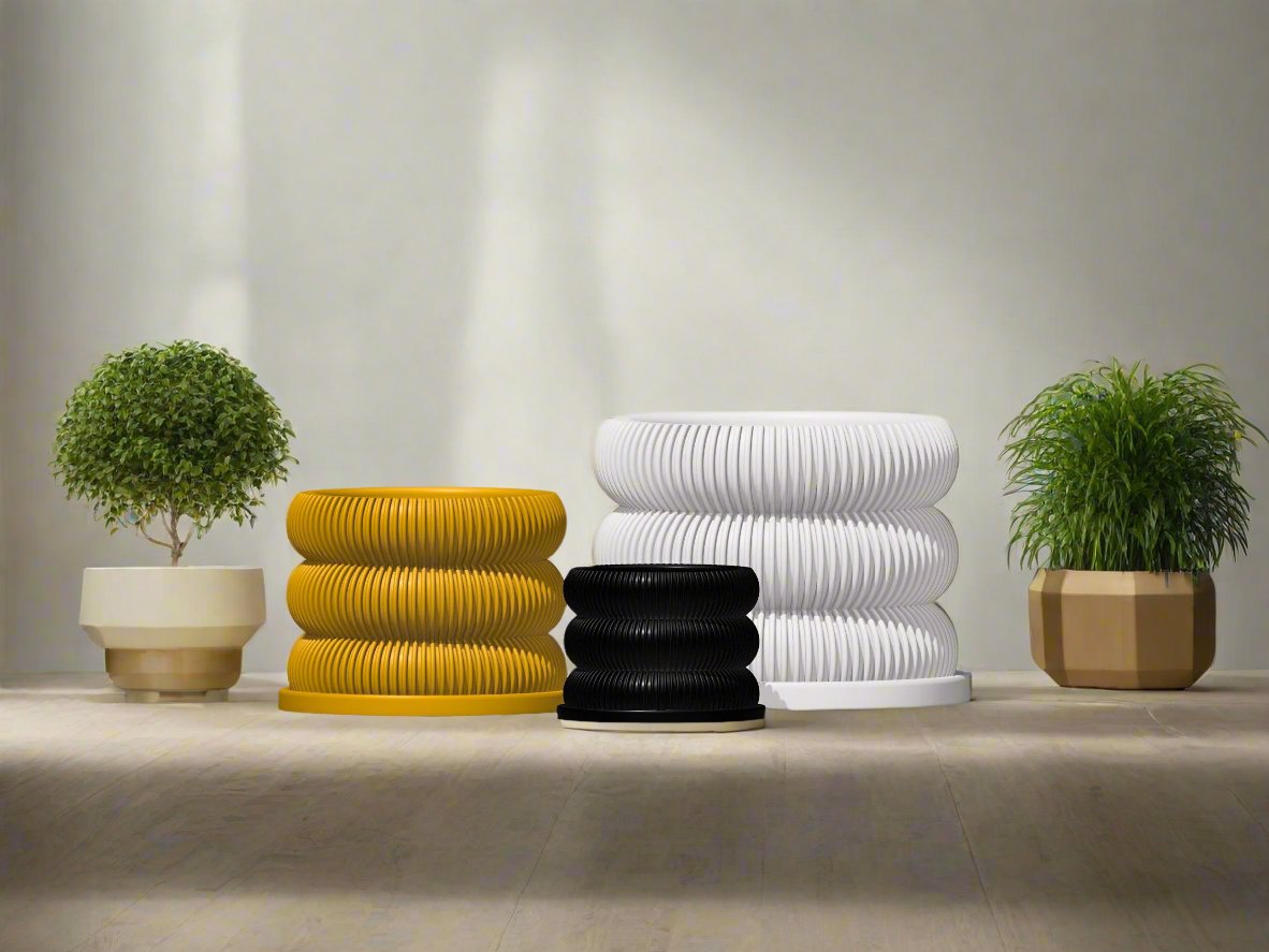 Ribbed Bubble Plant Pot With Drainage and Saucer, view 12